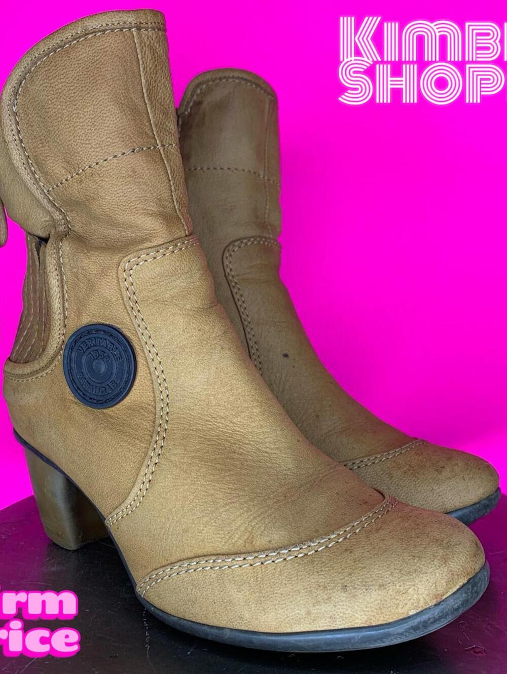 Pataugas Tan Leather Ribbed Elastic Panel Lace-Up Detail Ankle Boot EU 37 US 6.5